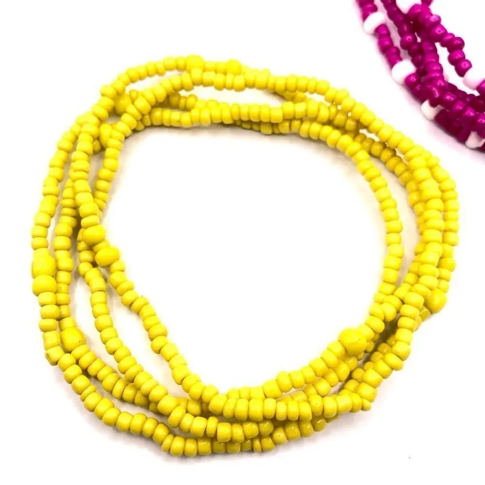 Gimme Gummy Yellow and Pink Seed Bead Necklace Set